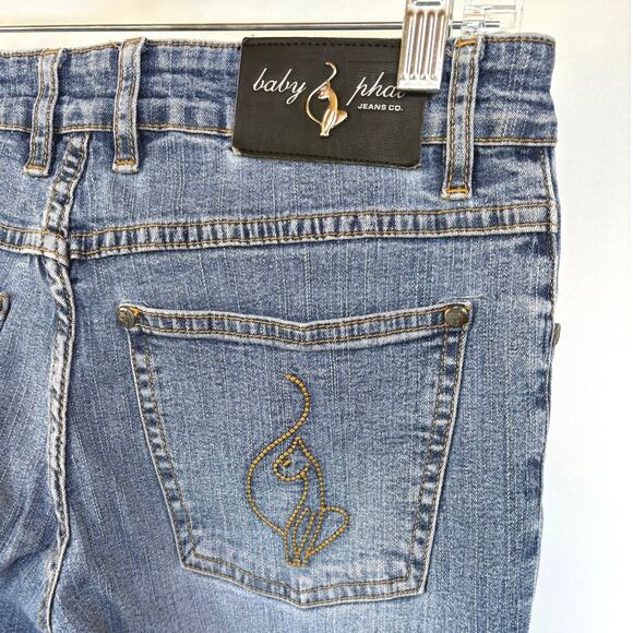 Baby Phat Y2K Cuffed Medium Wash Jeans 2000s McBling Jersey Shore EUC Womens 3 - Picture 7 of 12